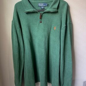 90s Ralph Lauren Mens Cotton Ribbed Knit Half Zip Pullover Sweater Green #462512